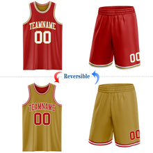 Laden Sie das Bild in den Galerie-Viewer, Custom Red White-Old Gold Reversible Double Side Sublimation Basketball Suit Jersey