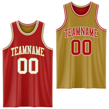 Laden Sie das Bild in den Galerie-Viewer, Custom Red White-Old Gold Reversible Double Side Sublimation Basketball Suit Jersey