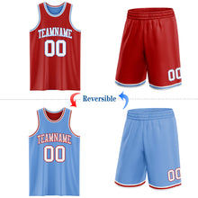 Laden Sie das Bild in den Galerie-Viewer, Custom Red White-Light Blue Reversible Double Side Sublimation Basketball Suit Jersey