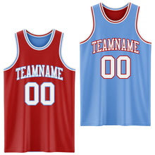 Laden Sie das Bild in den Galerie-Viewer, Custom Red White-Light Blue Reversible Double Side Sublimation Basketball Suit Jersey