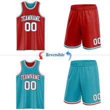 Laden Sie das Bild in den Galerie-Viewer, Custom Red White-Teal Reversible Double Side Sublimation Basketball Suit Jersey