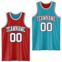 Laden Sie das Bild in den Galerie-Viewer, Custom Red White-Teal Reversible Double Side Sublimation Basketball Suit Jersey