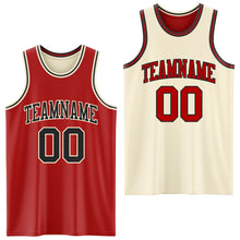 Laden Sie das Bild in den Galerie-Viewer, Custom Red Black-Cream Reversible Double Side Sublimation Basketball Suit Jersey