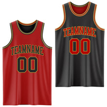 Laden Sie das Bild in den Galerie-Viewer, Custom Red Black-Old Gold Reversible Double Side Sublimation Basketball Suit Jersey