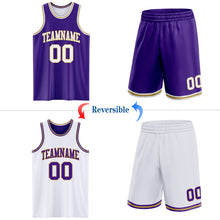 Laden Sie das Bild in den Galerie-Viewer, Custom Purple White-Old Gold Reversible Double Side Sublimation Basketball Suit Jersey