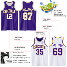 Laden Sie das Bild in den Galerie-Viewer, Custom Purple White-Old Gold Reversible Double Side Sublimation Basketball Suit Jersey