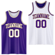 Laden Sie das Bild in den Galerie-Viewer, Custom Purple White-Old Gold Reversible Double Side Sublimation Basketball Suit Jersey