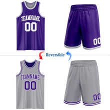 Laden Sie das Bild in den Galerie-Viewer, Custom Purple White-Gray Reversible Double Side Sublimation Basketball Suit Jersey