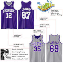 Laden Sie das Bild in den Galerie-Viewer, Custom Purple White-Gray Reversible Double Side Sublimation Basketball Suit Jersey