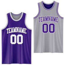 Laden Sie das Bild in den Galerie-Viewer, Custom Purple White-Gray Reversible Double Side Sublimation Basketball Suit Jersey