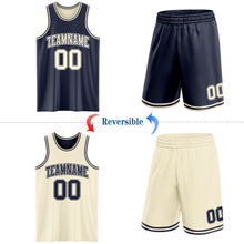 Laden Sie das Bild in den Galerie-Viewer, Custom Reversible Navy Cream Double Side Sublimation Basketball Suit Jersey
