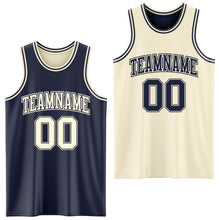 Laden Sie das Bild in den Galerie-Viewer, Custom Reversible Navy Cream Double Side Sublimation Basketball Suit Jersey