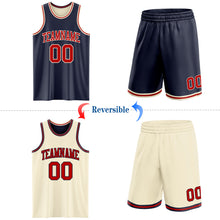 Laden Sie das Bild in den Galerie-Viewer, Custom Reversible Navy Red-Cream Double Side Sublimation Basketball Suit Jersey