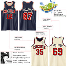 Laden Sie das Bild in den Galerie-Viewer, Custom Reversible Navy Red-Cream Double Side Sublimation Basketball Suit Jersey