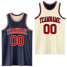 Laden Sie das Bild in den Galerie-Viewer, Custom Reversible Navy Red-Cream Double Side Sublimation Basketball Suit Jersey