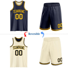 Laden Sie das Bild in den Galerie-Viewer, Custom Reversible Navy Gold Double Side Sublimation Basketball Suit Jersey