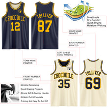 Laden Sie das Bild in den Galerie-Viewer, Custom Reversible Navy Gold Double Side Sublimation Basketball Suit Jersey