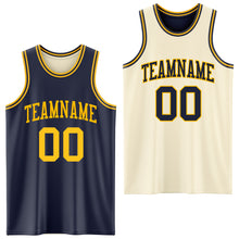 Laden Sie das Bild in den Galerie-Viewer, Custom Reversible Navy Gold Double Side Sublimation Basketball Suit Jersey