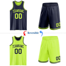 Laden Sie das Bild in den Galerie-Viewer, Custom Reversible Navy Neon Green Double Side Sublimation Basketball Suit Jersey