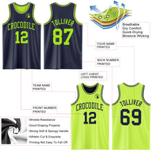 Laden Sie das Bild in den Galerie-Viewer, Custom Reversible Navy Neon Green Double Side Sublimation Basketball Suit Jersey