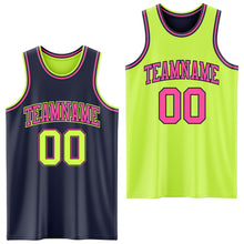 Laden Sie das Bild in den Galerie-Viewer, Custom Reversible Navy Neon Green-Pink Double Side Sublimation Basketball Suit Jersey