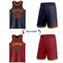 Laden Sie das Bild in den Galerie-Viewer, Custom Reversible Navy Maroon-Gold Double Side Sublimation Basketball Suit Jersey