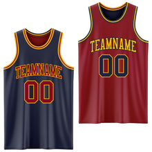 Laden Sie das Bild in den Galerie-Viewer, Custom Reversible Navy Maroon-Gold Double Side Sublimation Basketball Suit Jersey