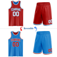 Laden Sie das Bild in den Galerie-Viewer, Custom Reversible Red White-Powder Blue Double Side Sublimation Basketball Suit Jersey