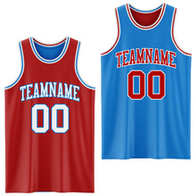 Laden Sie das Bild in den Galerie-Viewer, Custom Reversible Red White-Powder Blue Double Side Sublimation Basketball Suit Jersey