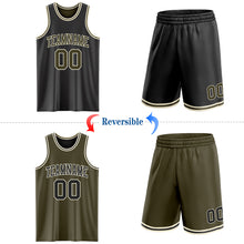 Laden Sie das Bild in den Galerie-Viewer, Custom Reversible Black Olive-Cream Double Side Sublimation Basketball Suit Jersey
