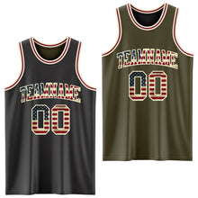 Laden Sie das Bild in den Galerie-Viewer, Custom Reversible Black Vintage USA Flag Cream-Maroon Double Side Sublimation Basketball Suit Jersey