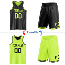 Laden Sie das Bild in den Galerie-Viewer, Custom Reversible Black Neon Green Double Side Sublimation Basketball Suit Jersey