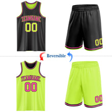 Laden Sie das Bild in den Galerie-Viewer, Custom Reversible Black Neon Green-Pink Double Side Sublimation Basketball Suit Jersey