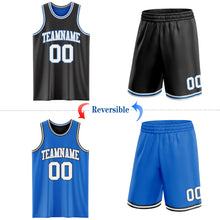 Laden Sie das Bild in den Galerie-Viewer, Custom Reversible Black Gray-Blue Double Side Sublimation Basketball Suit Jersey