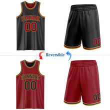 Laden Sie das Bild in den Galerie-Viewer, Custom Reversible Black Maroon-Old Gold Double Side Sublimation Basketball Suit Jersey