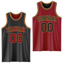 Laden Sie das Bild in den Galerie-Viewer, Custom Reversible Black Maroon-Old Gold Double Side Sublimation Basketball Suit Jersey