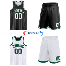 Laden Sie das Bild in den Galerie-Viewer, Custom Reversible Black White-Kelly Green Double Side Sublimation Basketball Suit Jersey