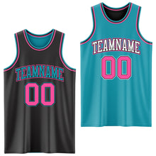 Laden Sie das Bild in den Galerie-Viewer, Custom Reversible Black Pink-Teal Double Side Sublimation Basketball Suit Jersey