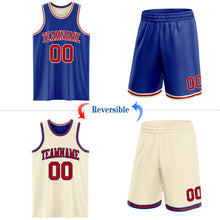 Laden Sie das Bild in den Galerie-Viewer, Custom Reversible Royal Red-Cream Double Side Sublimation Basketball Suit Jersey