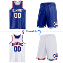 Laden Sie das Bild in den Galerie-Viewer, Custom Reversible Royal White-Red Double Side Sublimation Basketball Suit Jersey