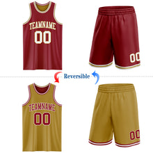 Laden Sie das Bild in den Galerie-Viewer, Custom Reversible Maroon White-Old Gold Double Side Sublimation Basketball Suit Jersey