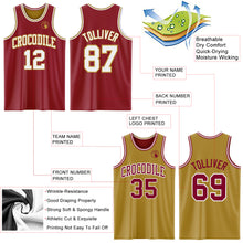 Laden Sie das Bild in den Galerie-Viewer, Custom Reversible Maroon White-Old Gold Double Side Sublimation Basketball Suit Jersey