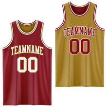 Laden Sie das Bild in den Galerie-Viewer, Custom Reversible Maroon White-Old Gold Double Side Sublimation Basketball Suit Jersey