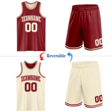 Laden Sie das Bild in den Galerie-Viewer, Custom Reversible Maroon Cream Double Side Sublimation Basketball Suit Jersey