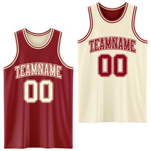Laden Sie das Bild in den Galerie-Viewer, Custom Reversible Maroon Cream Double Side Sublimation Basketball Suit Jersey