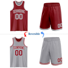 Laden Sie das Bild in den Galerie-Viewer, Custom Reversible Maroon Gray-White Double Side Sublimation Basketball Suit Jersey