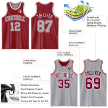 Laden Sie das Bild in den Galerie-Viewer, Custom Reversible Maroon Gray-White Double Side Sublimation Basketball Suit Jersey