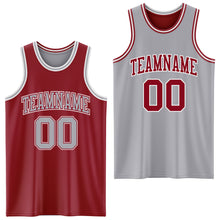 Laden Sie das Bild in den Galerie-Viewer, Custom Reversible Maroon Gray-White Double Side Sublimation Basketball Suit Jersey