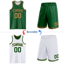 Load image into Gallery viewer, Custom Reversible Kelly Green Old Gold-Black Double Side Sublimation Basketball Suit Jersey