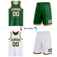 Load image into Gallery viewer, Custom Reversible Kelly Green White-Orange Double Side Sublimation Basketball Suit Jersey